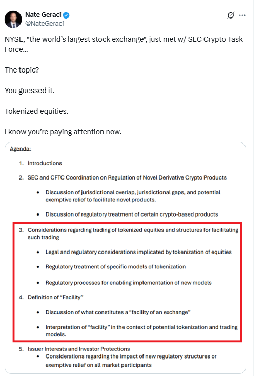 NYSE SEC Tokenized Equities Meeting. Source: Nate Geraci on X