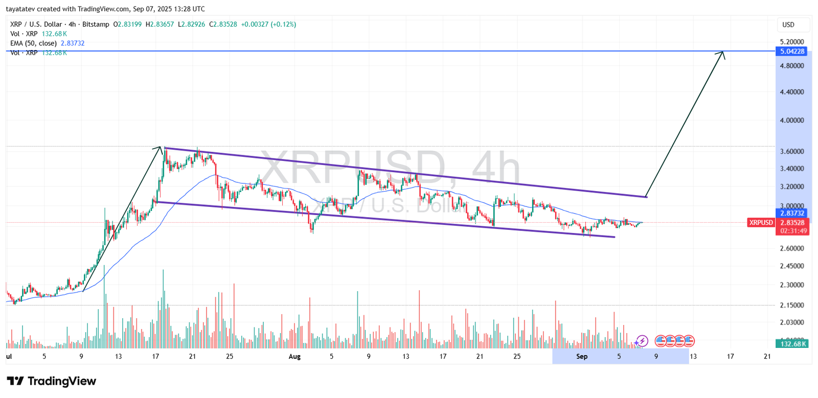 XRP/USD 4h Bullish Flag Pattern ProjectionSource: TradingView