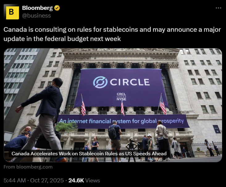 Canada Stablecoin Rules Budget Update. Source: Bloomberg