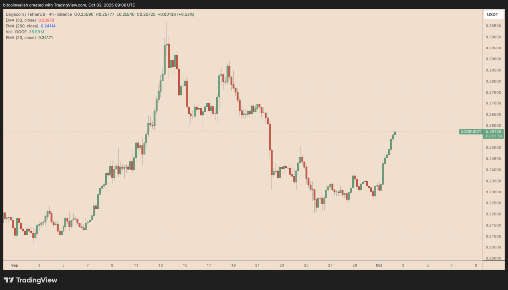 DOGE/USDT four-hour price chart