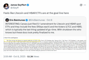 ETF Analysts Says HBAR ETF filings are “at the goal line,