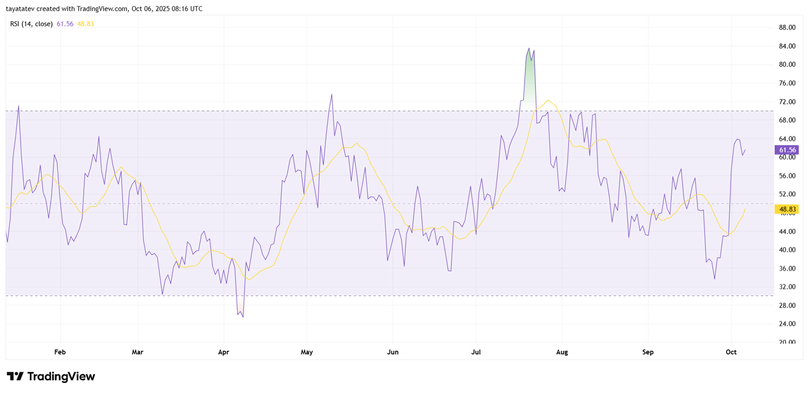 Litecoin RSI 14 Daily Chart. Source: TradingView