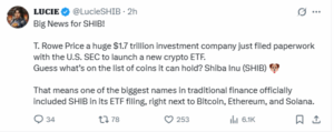 T. Rowe Price Files for Active Crypto ETF, Lists Shiba Inu Among Eligible Assets
