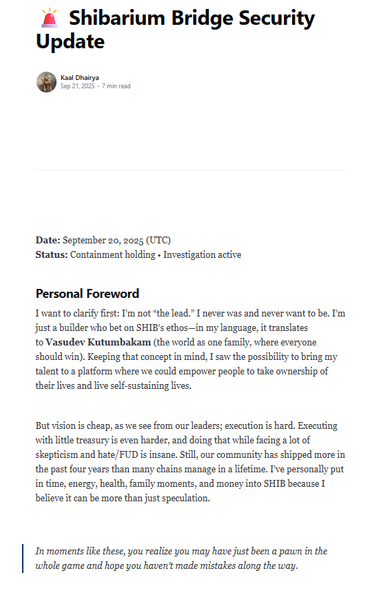 Shibarium Bridge Security Update. Source: Kaal Dhairya on Medium