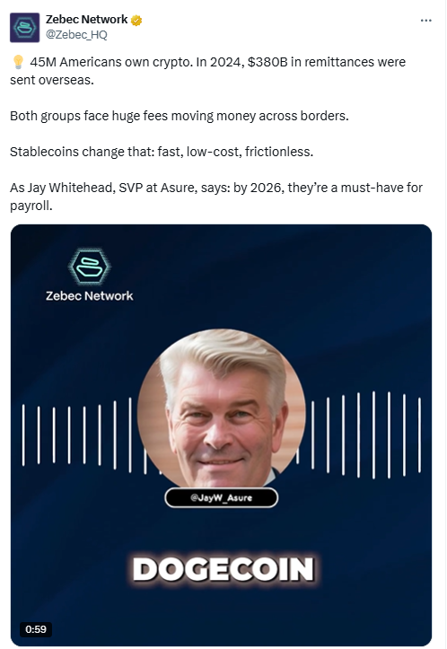 Jay Whitehead on Stablecoins Payroll. Source: X Zebec Network