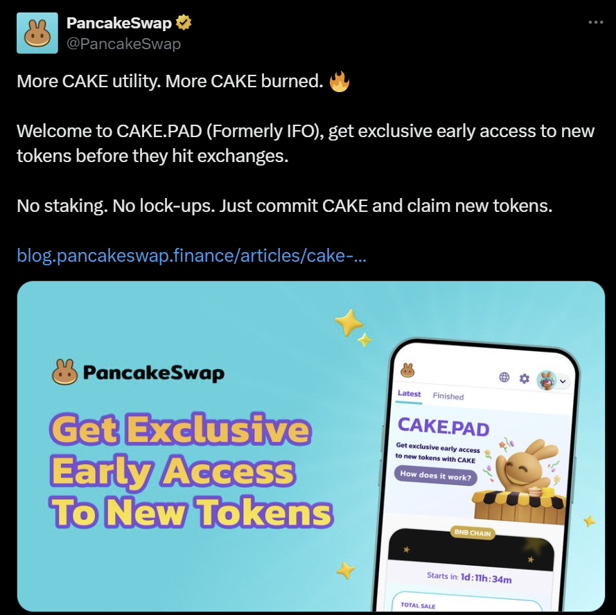 PancakeSwap Cake Pad launch.