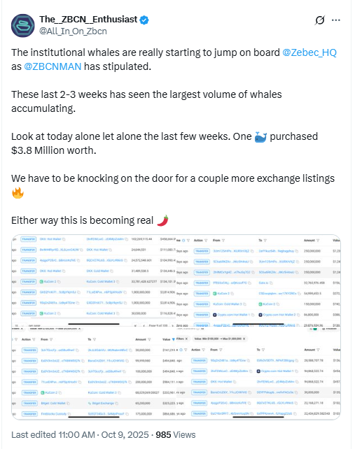 ZBCN Whale Accumulation Claim. Source: X The_ZBCN_Enthusiast