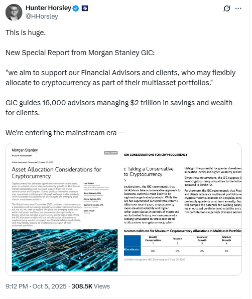 Morgan Stanley GIC Crypto Allocation Report. Source: Hunter Horsley on X
