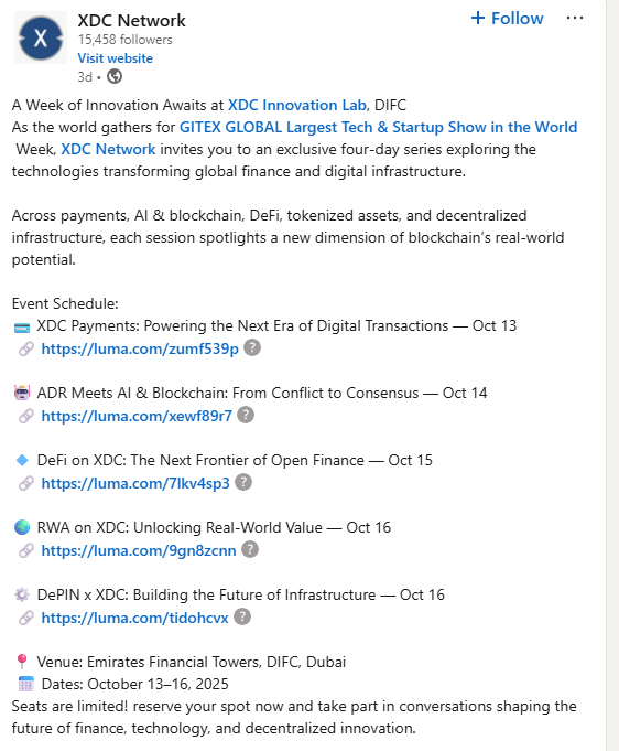 XDC Innovation Lab Dubai. Source: XDC Network LinkedIn