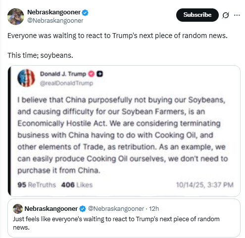 Trump Soybean Trade Post. Source: Nebraskangooner (X)