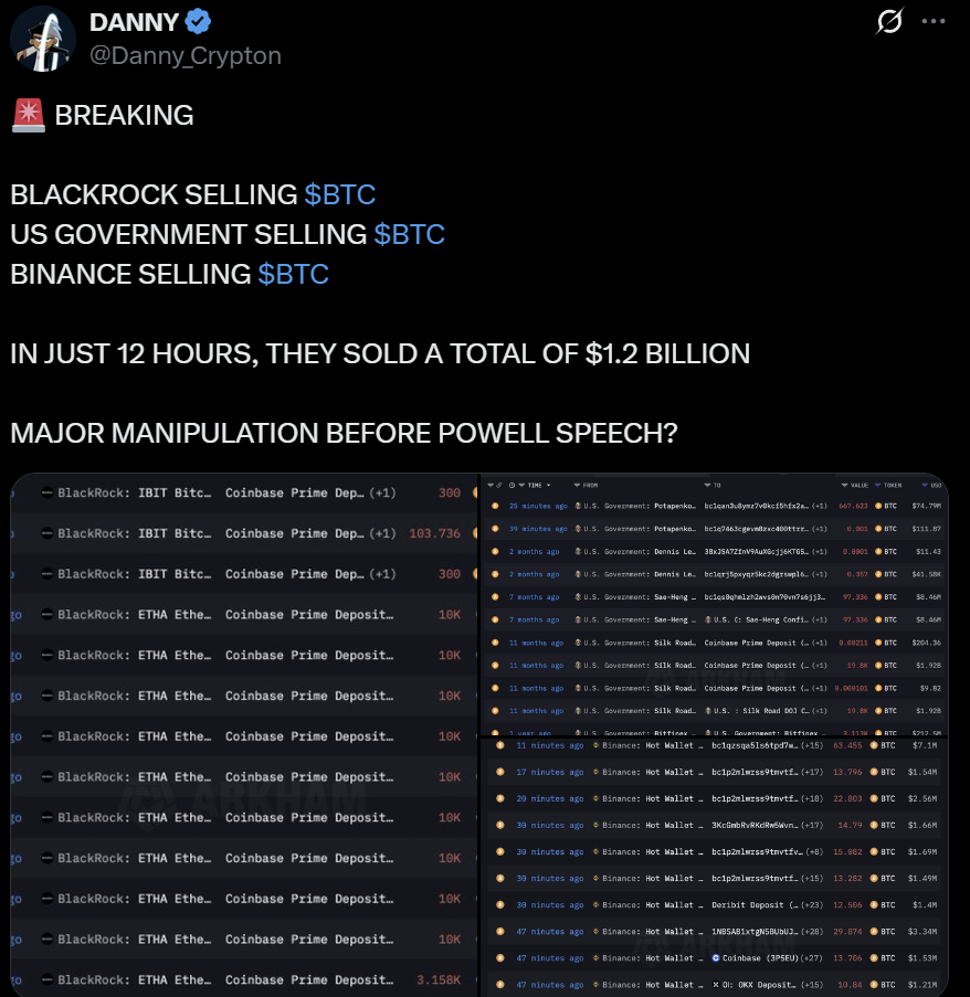 Bitcoin BTC price analysis whale sell off