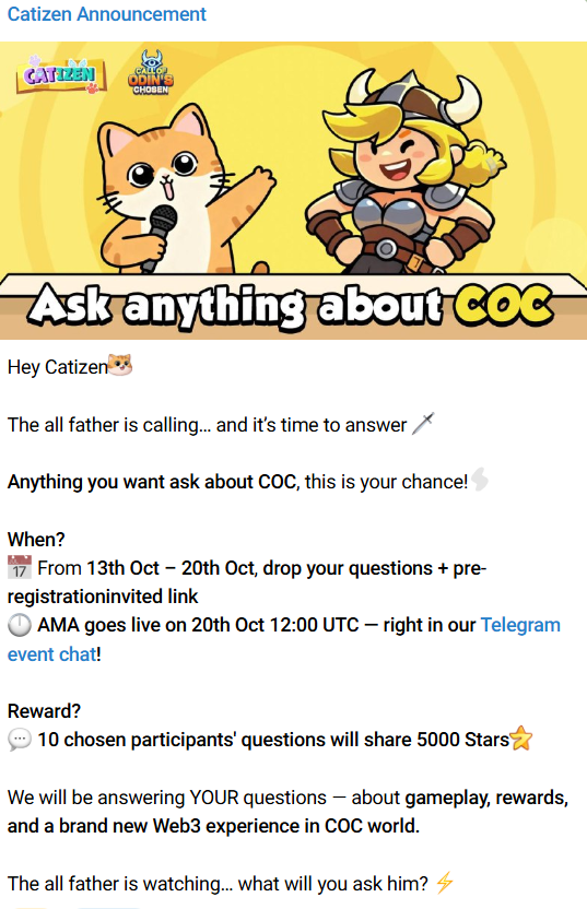 Catizen COC AMA Announcement. Source: Catizen Telegram