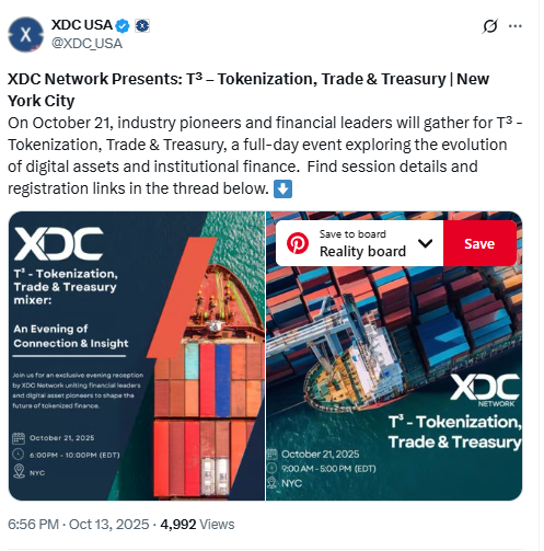 T3 Tokenization Trade Treasury NYC. Source: XDC USA