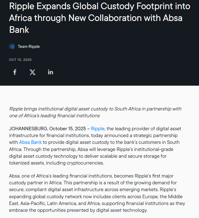Ripple Absa Bank Custody South Africa. Source: Ripple