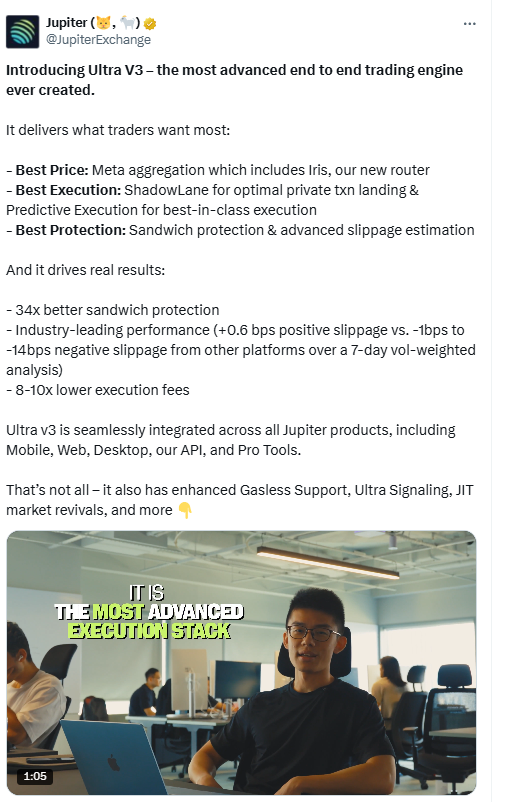 Jupiter Ultra V3 Execution Stack. Source: Jupiter Exchange on X