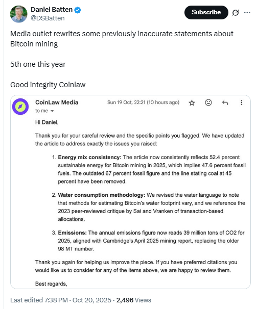 ChatGPT said:

Daniel Batten Tweet on Bitcoin Mining Statements. Source: X (Daniel Batten)
