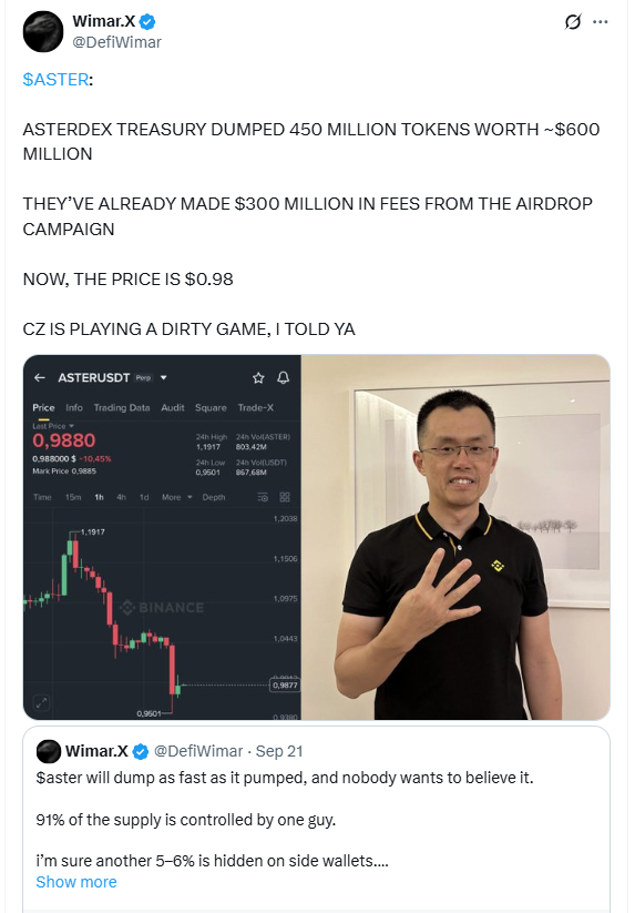 ASTER Treasury Dump Claims. Source: Wimar.X on X