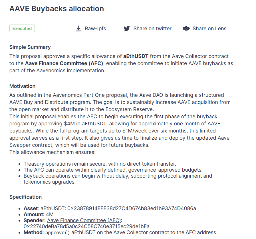 AAVE Buybacks Allocation. Source: Aave Governance