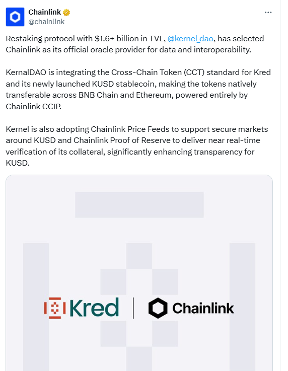 KernelDAO Chainlink KUSD CCT CCIP. Source: Chainlink on X