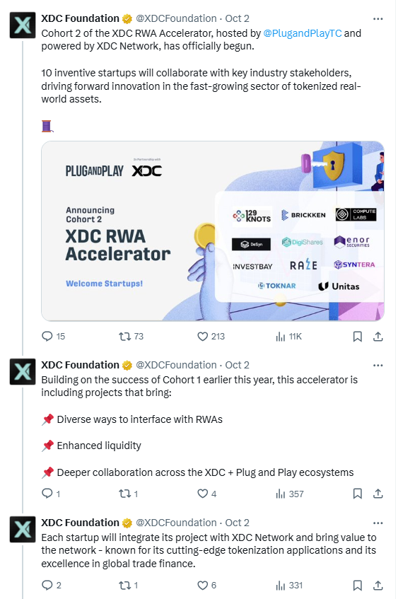 XDC RWA Accelerator Cohort 2. Source: XDC Foundation on X