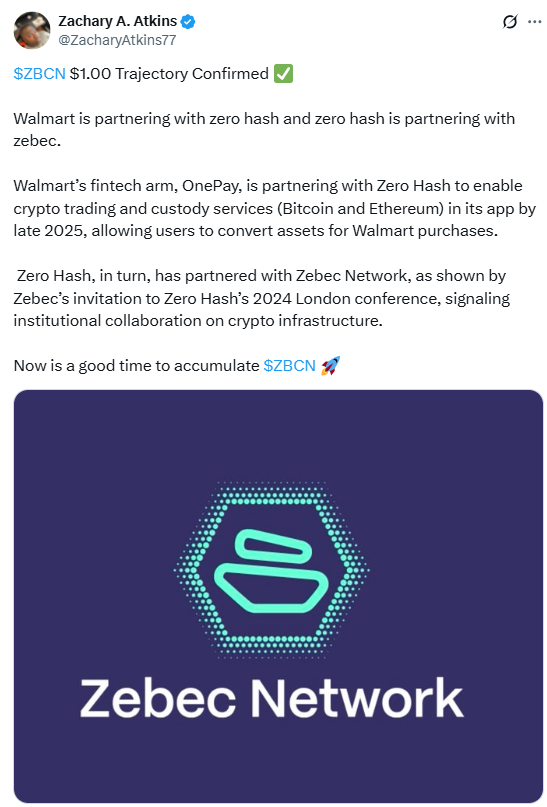 Zebec Walmart Zero Hash Claim. Source: X Zachary A. Atkins