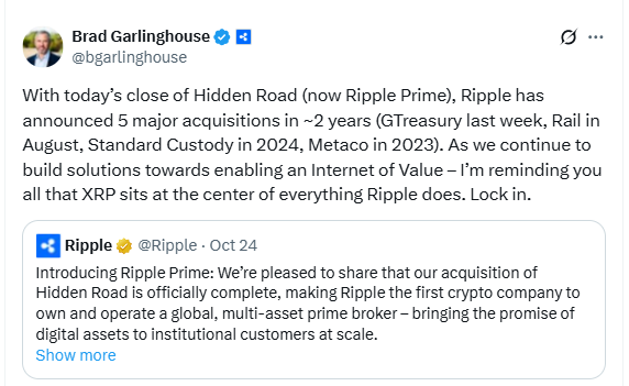 Ripple Prime XRP Focus. Source: X Brad Garlinghouse