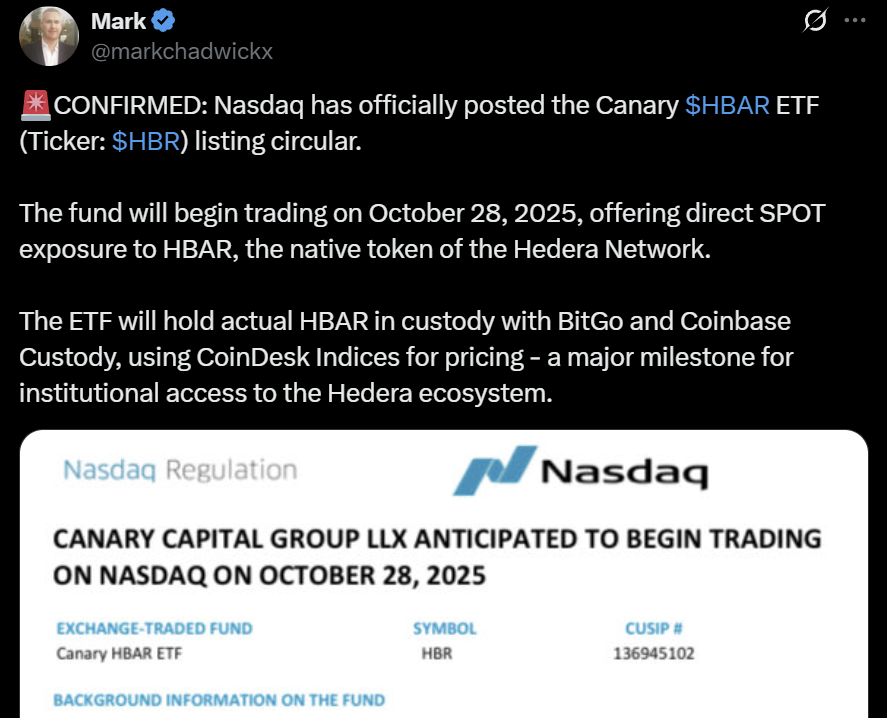 HBAR spot ETF listing