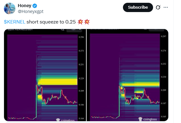 KERNEL Short Squeeze Heatmap $0.25. Source: Honey (X), Coinglass