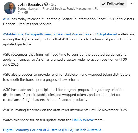 ASIC Info Sheet 225 Update. Source: John Bassilios LinkedIn