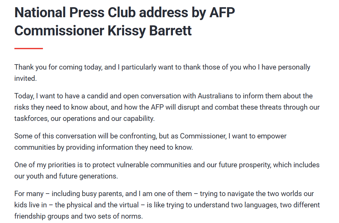 National Press Club Address by AFP Commissioner Krissy Barrett. Source: Australian Federal Police